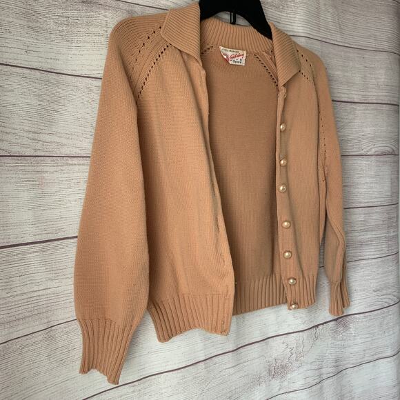 Vintage Canterbury of Tycora Tan Cardigan Sweater Button Up Long Sleeves - Picture 14 of 15